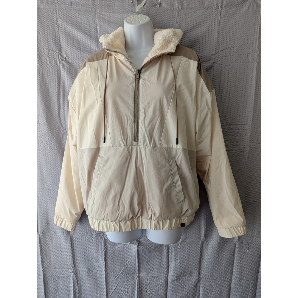 Alpine Design Womens Medium Cream Tan Colorblock Sherpa Lined Half Zip Pullover